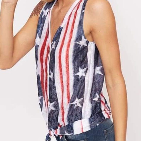 USA Made Vintage American Flag Top - Picture 1 of 5